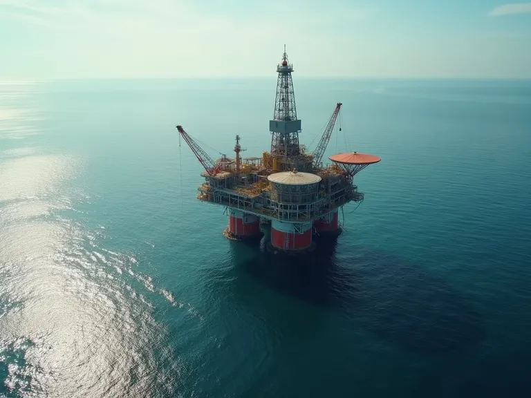 Aerial view of an oil rig in the ocean