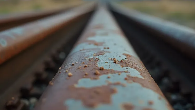 Eye-level view of a rusted metal structure showing signs of corrosion